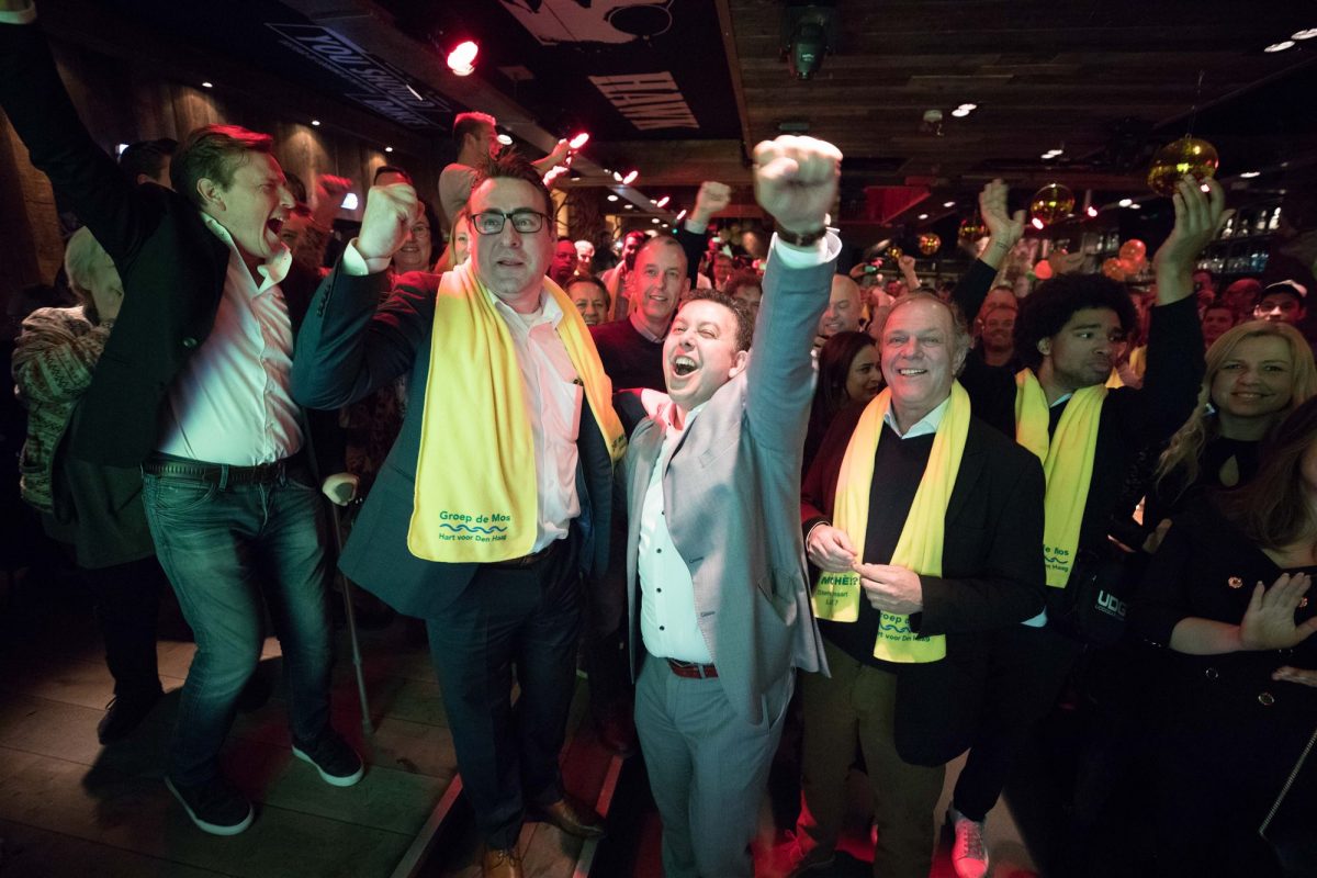 Richard de Mos van Groep de Mos tijdens de uitslagenavond van de gemeenteraadsverkiezingen. Foto ANP