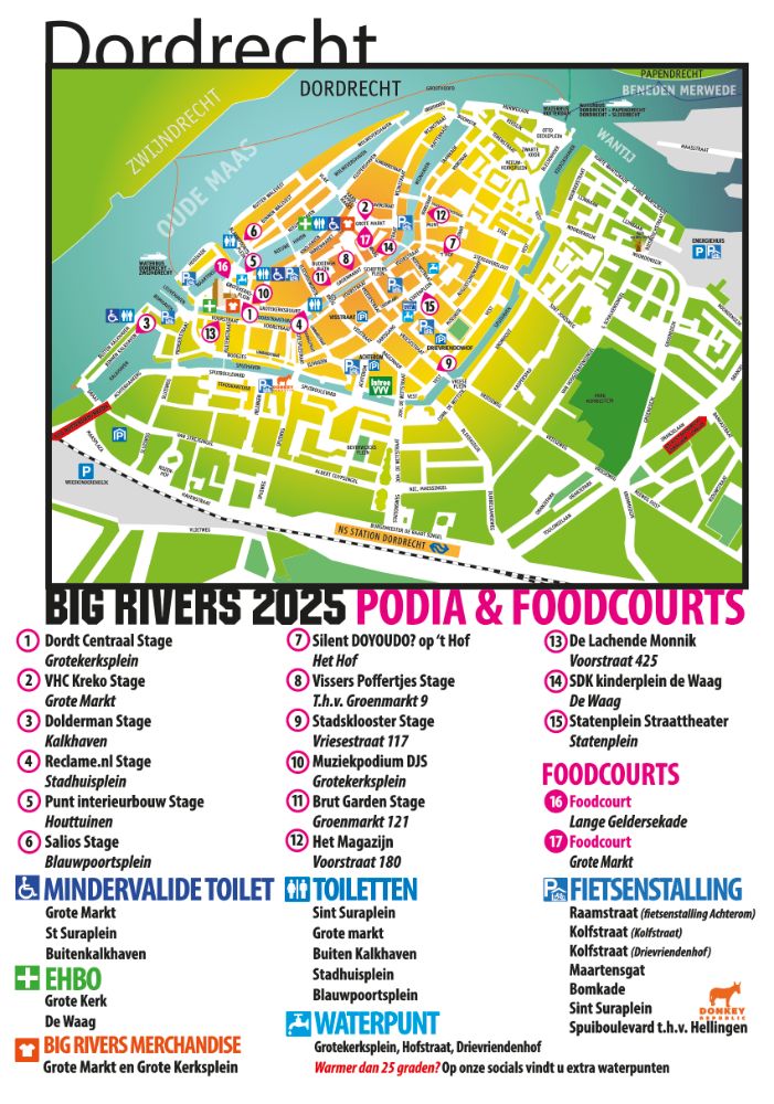 Hier vind je alle podia, wc’s en fietsenstallingen op de plattegrond van Big Rivers 2025