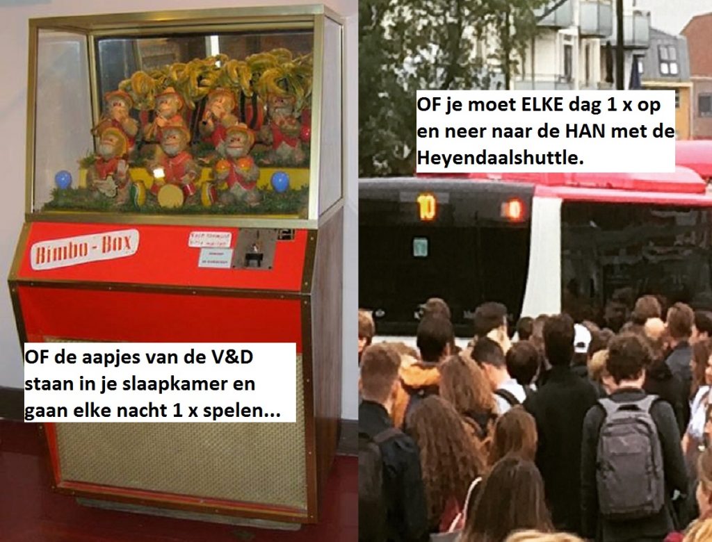 Nijmeegs dilemma op dinsdag V&D aapjes of Heyendaalshuttle indebuurt Nijmegen