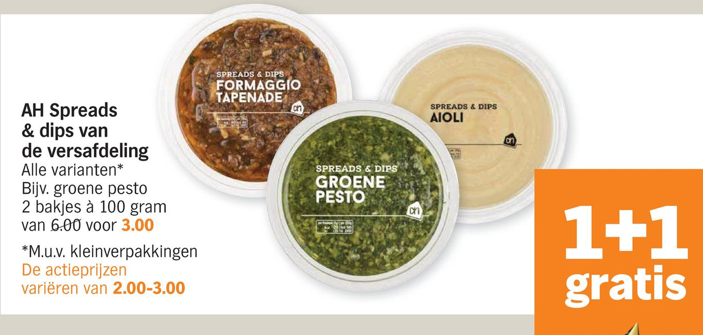 AH Spreads & dips van de versafdeling van € 6 voor € 3 indebuurt Nijmegen