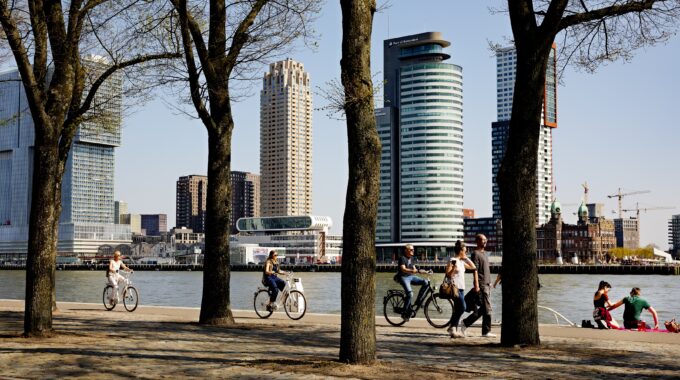 scheepvaartkwartier kop van zuid skyline lente fietsen wandelen