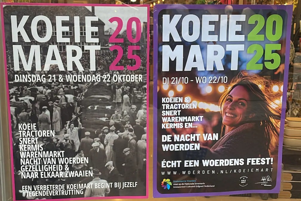 Hierom hangen er twee verschillende posters van de Koeiemart in de binnenstad: ‘Dit is niet Woerdens